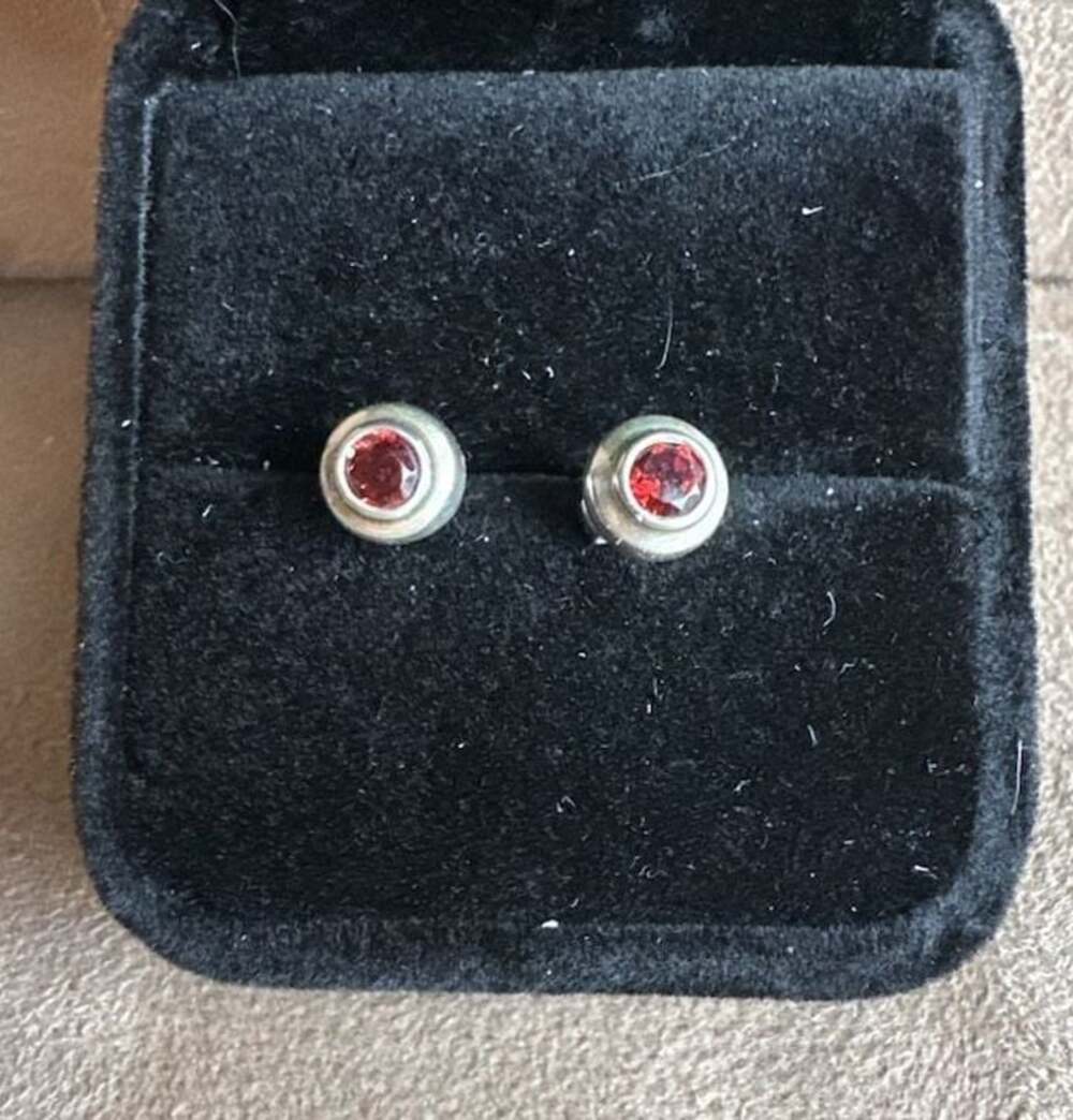 Sterling Silver Red Garnet Stud Earrings